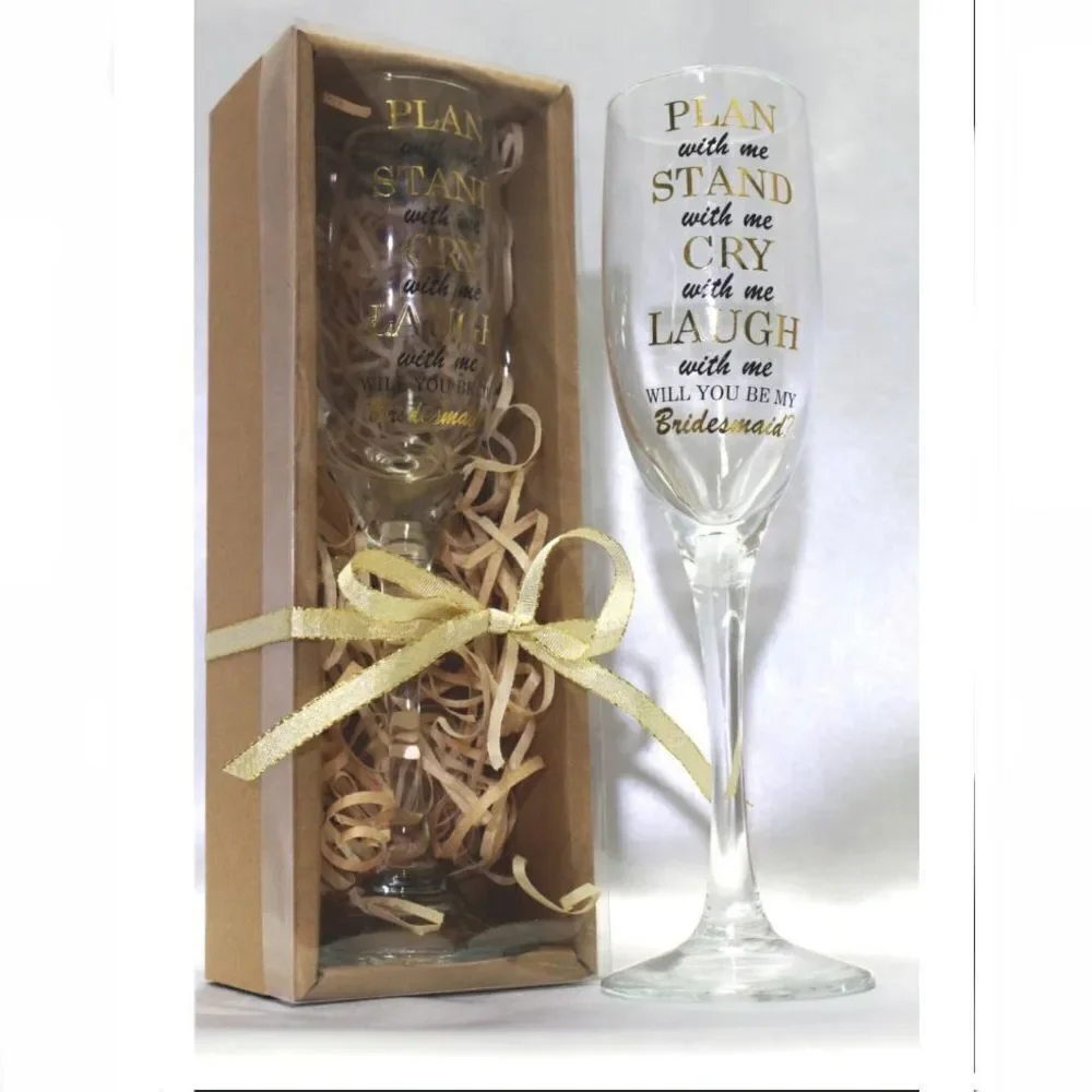 New in Gift Box Mud Pie Plan with Me Champagne Glass, Gold Bridesmaid Wine glass